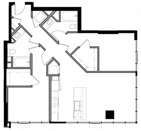 Floor plan for 2 beds, 2 baths, 1185 sqft
