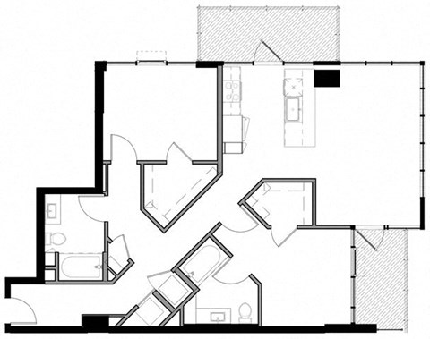 Floor plan for 2 beds, 2 baths, 1209 sqft