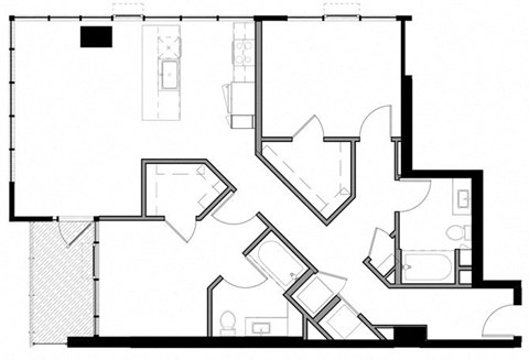 Floor plan for 2 beds, 2 baths, 1219 sqft