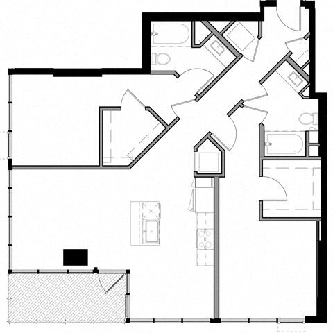 Floor plan for 2 beds, 2 baths, 1253 sqft
