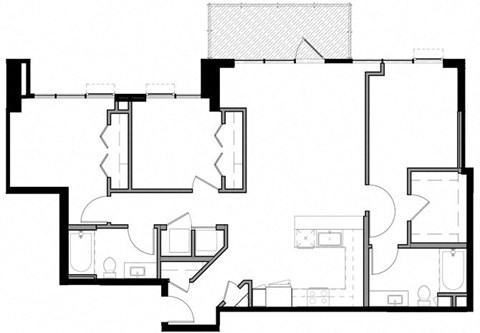 Floor plan for 3 beds, 2 baths, 1297 sqft