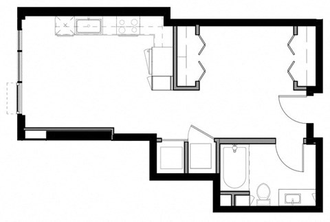 Floor plan for studio, 1 bath, 539 sqft