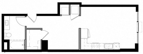 Floor plan for studio, 1 bath, 599 sqft