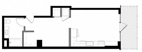 Floor plan for studio, 1 bath, 599 sqft