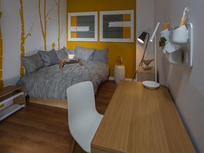 San Francisco apartment for rent - a bedroom with a bed and a table and a chair