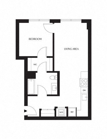 Floor plan for 1 bed, 1 bath, 655 sqft