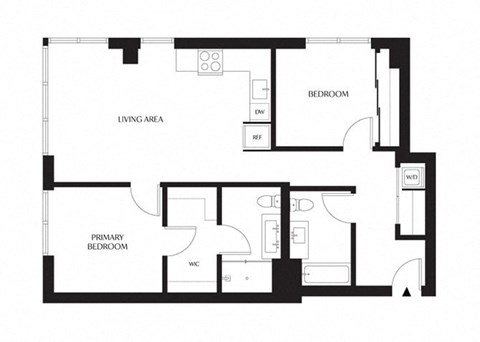 Floor plan for 2 beds, 2 baths, 975 sqft