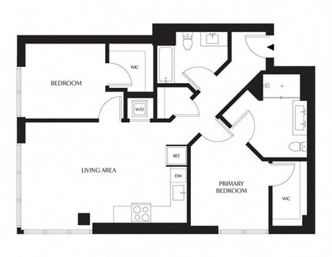 Floor plan for 2 beds, 2 baths, 991 sqft