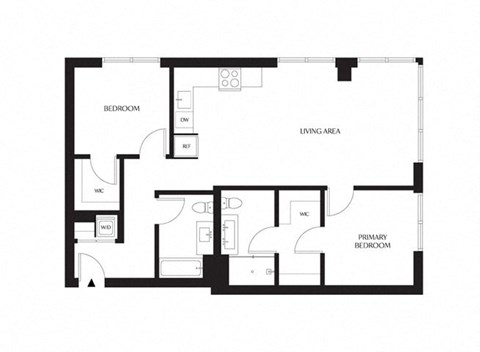 Floor plan for 2 beds, 2 baths, 1042 sqft