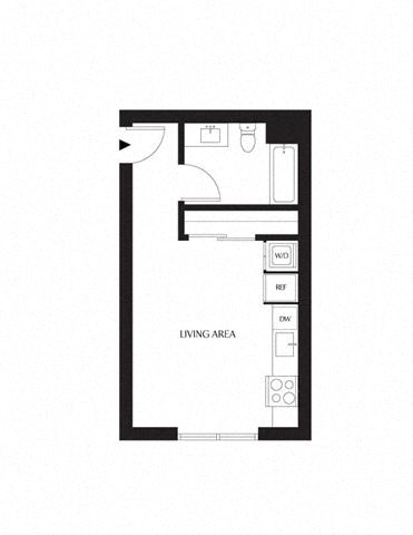Floor plan for studio, 1 bath, 387 sqft