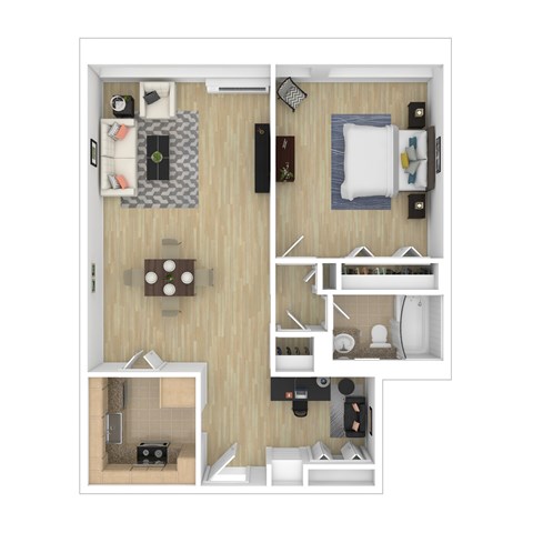 Floor plan for 1 bed, 1 bath, 800 sqft