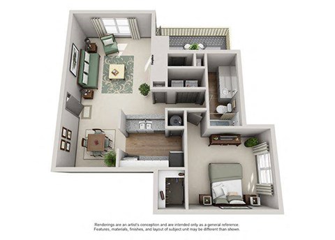 Floor plan for 1 bed, 1 bath, 800 sqft