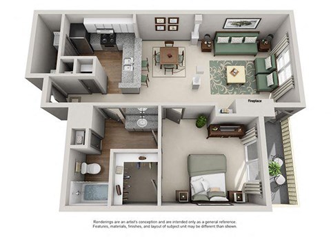 Floor plan for 1 bed, 1 bath, 819 sqft