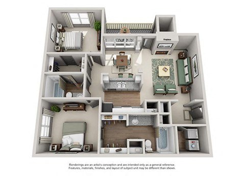 Floor plan for 2 beds, 2 baths, 1122 sqft