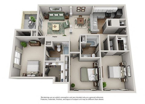 Floor plan for 3 beds, 2 baths, 1323 sqft