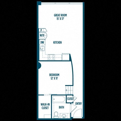 Floor plan for 1 bed, 1 bath, 690 sqft