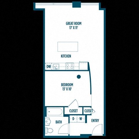 Floor plan for 1 bed, 1 bath, 720 sqft