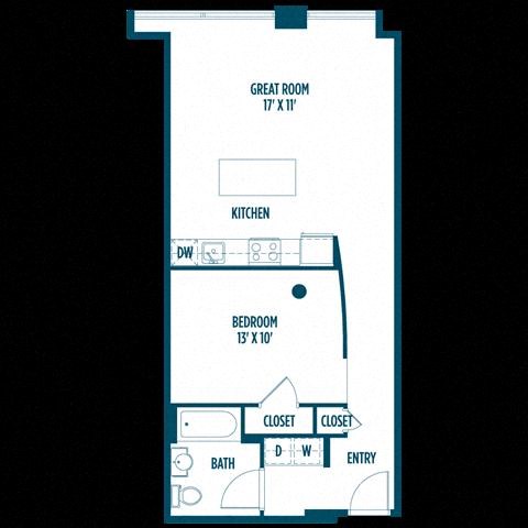 Floor plan for 1 bed, 1 bath, 720 sqft