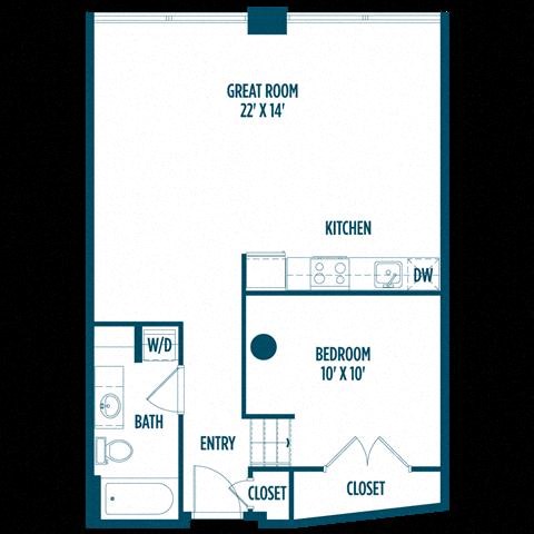 Floor plan for 1 bed, 1 bath, 745 sqft