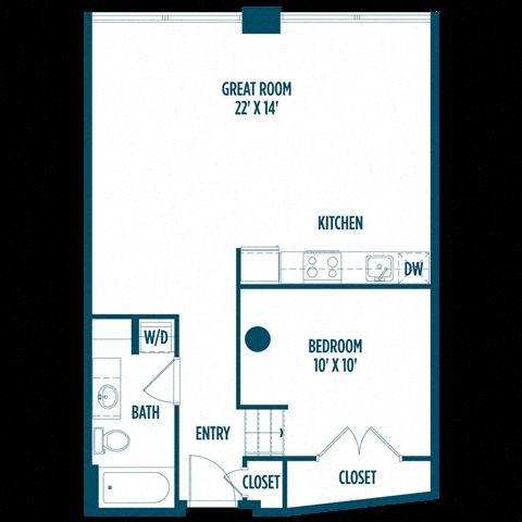 Floor plan for 1 bed, 1 bath, 745 sqft