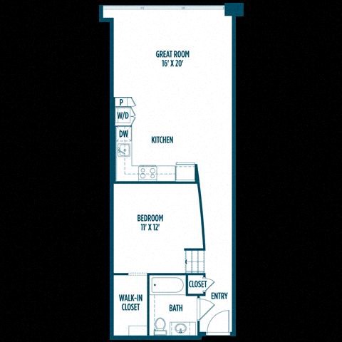 Floor plan for 1 bed, 1 bath, 755 sqft