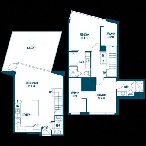 Floor plan for 2 beds, 2 baths, 1180 sqft