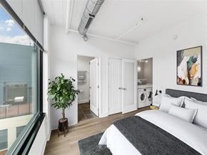 Washington apartment for rent - a white bedroom with a bed and a plant