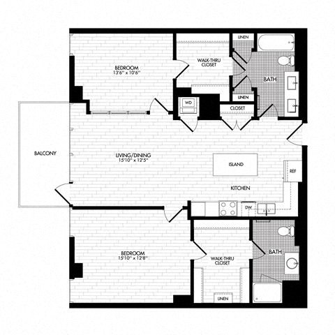 Floor plan for 2 beds, 2 baths, 1189 sqft