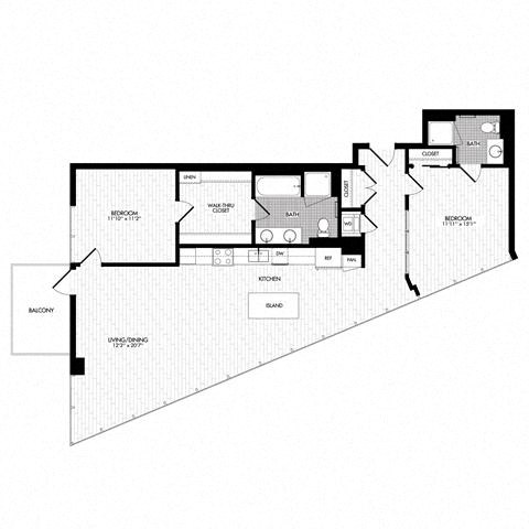 Floor plan for 2 beds, 2 baths, 1244 sqft