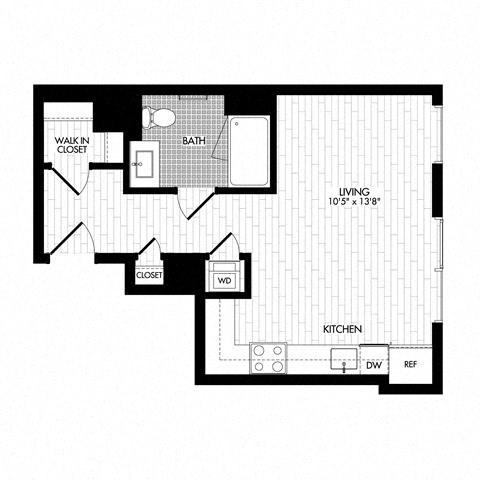 Floor plan for studio, 1 bath, 471 sqft
