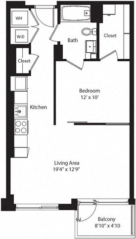 Floor plan for 1 bed, 1 bath, 660 sqft