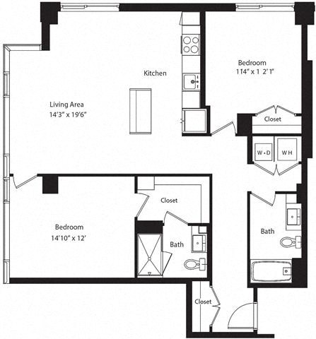 Floor plan for 2 beds, 2 baths, 1180 sqft