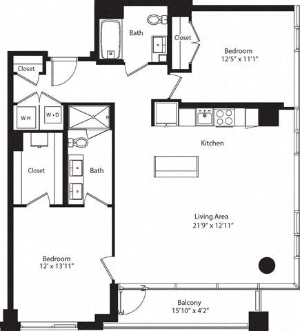 Floor plan for 2 beds, 2 baths, 1220 sqft
