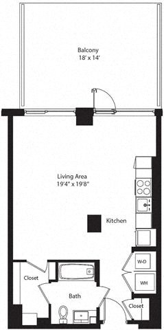 Floor plan for studio, 1 bath, 582 sqft