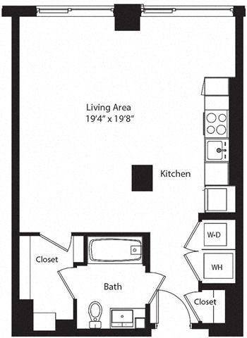 Floor plan for studio, 1 bath, 582 sqft