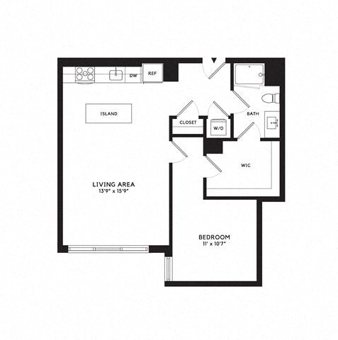 Floor plan for 1 bed, 1 bath, 757 sqft