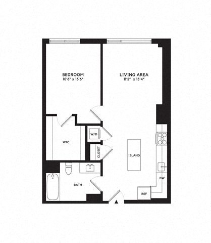 Floor plan for 1 bed, 1 bath, 771 sqft