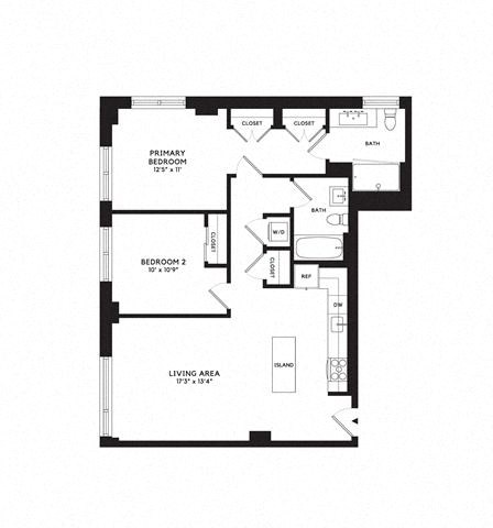Floor plan for 2 beds, 2 baths, 1100 sqft