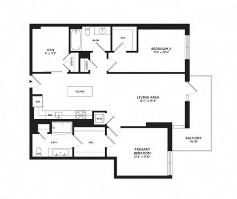Floor plan for 2 beds, 2 baths, 1324 sqft