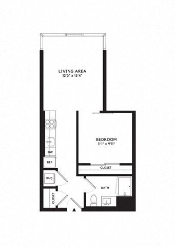Floor plan for 1 bed, 1 bath, 585 sqft