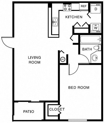 Floor plan for 1 bed, 1 bath, 794 sqft