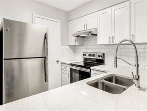 Jacksonville apartment for rent - a white kitchen with stainless steel appliances and a sink