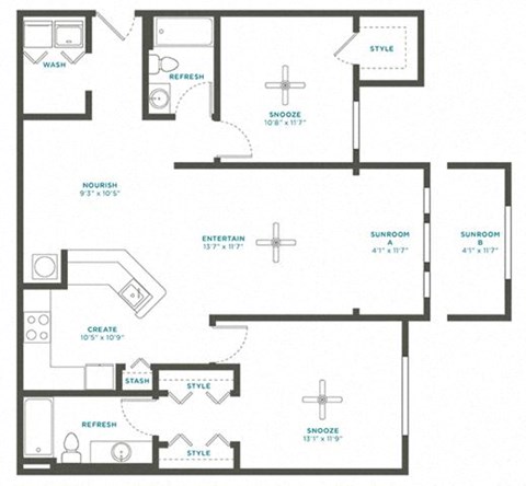 Floor plan for 2 beds, 2 baths, 1198 sqft
