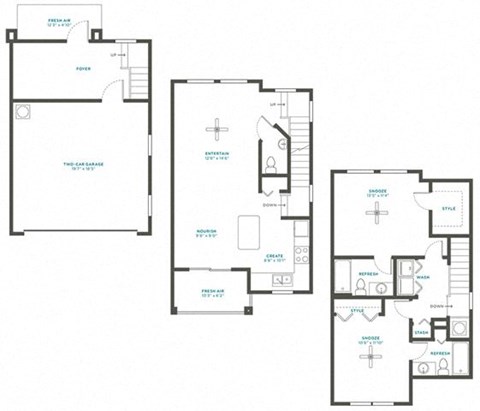 Floor plan for 2 beds, 2.5 baths, 1340 sqft