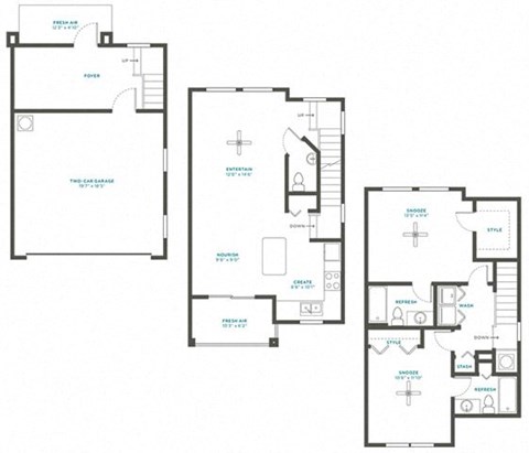 Floor plan for 2 beds, 2.5 baths, 1340 sqft