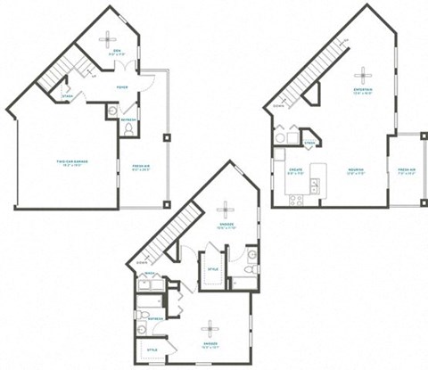 Floor plan for 2 beds, 2.5 baths, 1724 sqft