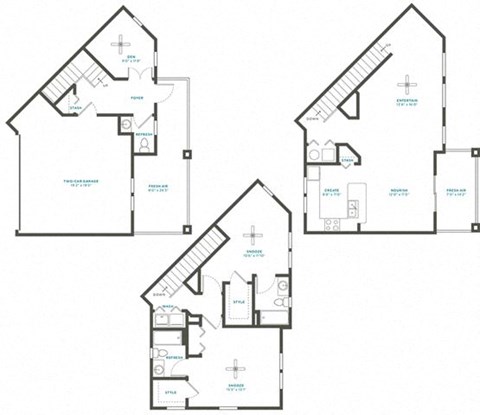Floor plan for 2 beds, 2.5 baths, 1724 sqft
