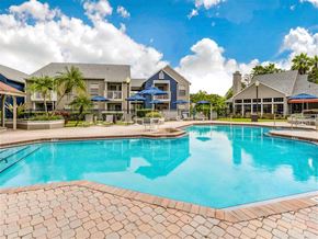 Tampa apartment for rent - a large swimming pool with buildings in the background