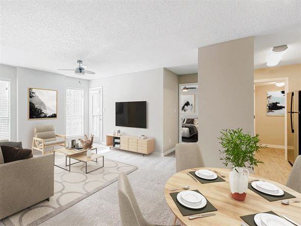 Tampa apartment for rent - a living room and dining room with a table