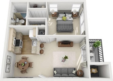 Floor plan for 1 bed, 1 bath, 665 sqft